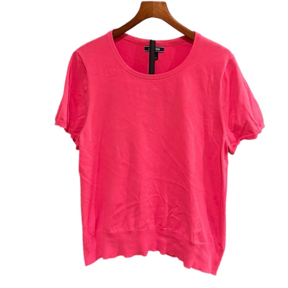 Lands End Womens XL 18 Pink Short Sleeve Knit Sweater Crew Neck Cotton Blend